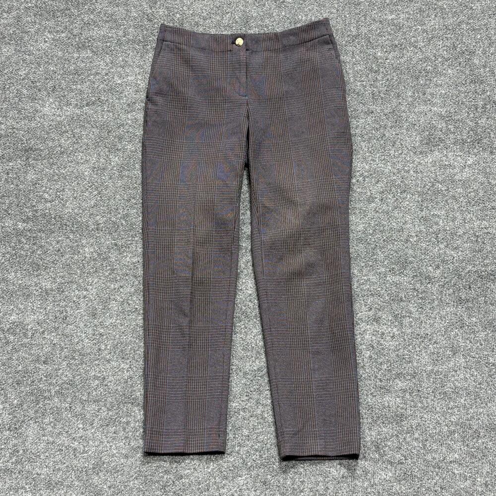 J Jill Pants Womens 4 Brown Blue Plaid Straight Leg Stretch Classic Trousers